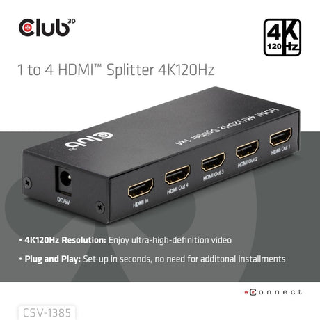 Répartiteur HDMI Club 3D 1x > 4x HDMI 4K 120Hz (noir)