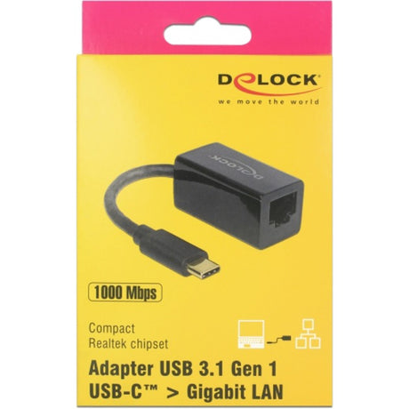 Delock superspeed USB-C (USB 3.1 gen 1) mâle > adaptateur compact Gigabit LAN 10 100 1 000 Mbps (noir, 0,135 mètres)