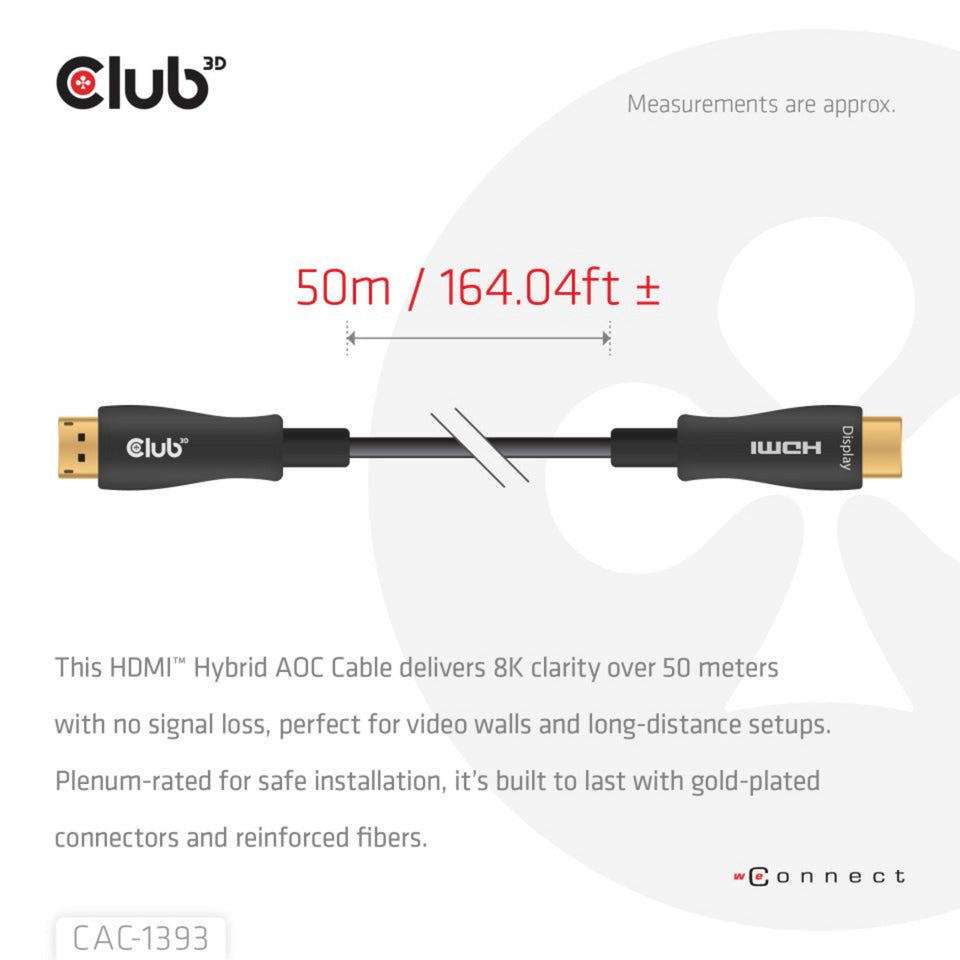 Câble AOC hybride HDMI Club 3D 8K60Hz 4K120Hz 50m (noir)