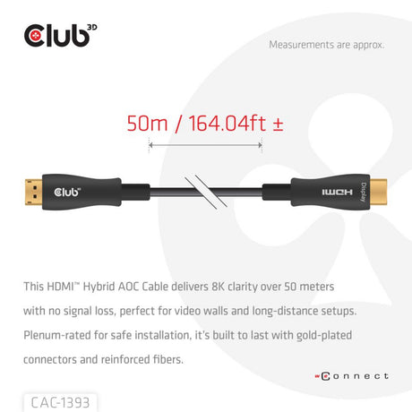 Câble AOC hybride HDMI Club 3D 8K60Hz 4K120Hz 50m (noir)