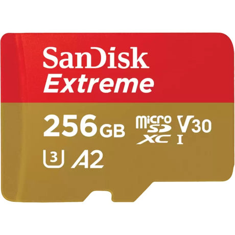 Carte mémoire Sandisk extreme microSDXC 256 Go (uhs-i u3, classe 10, v30, a2, adaptateur inclus)