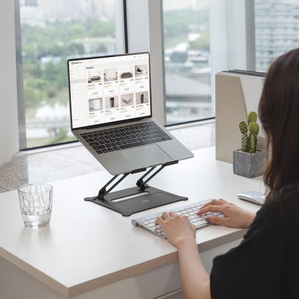 Support pour ordinateur portable Act Connectivity, aluminium, pliable, réglable en hauteur en continu (noir)