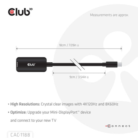 Adaptateur Club 3D Mini Displayport 1.4 vers HDMI 8K60Hz M-F (noir)