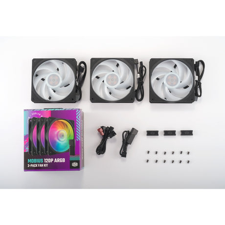 Cooler master mobius 120p argb 120x120x25 ventilateurs de boîtier (noir, 3 pièces, 120 x 120 x 25 mm, pwm)