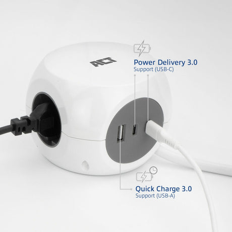 Act Connectivity Act Multiprise Cube avec 3 prises, alimentation 30 W, ports USB-C A, longueur de câble 1,5 m AC2425