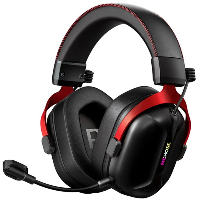 Casque de jeu supra-auriculaire sans fil tri-mode Mchose s9 (noir rouge, ordinateur portable, smartphone, commutateur Playstation, Bluetooth 2,4 g, 3,5 mm)