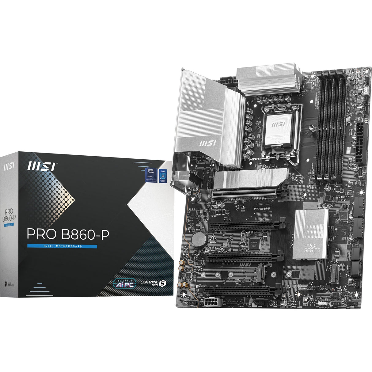 Carte mère MSI Pro B860-P Socket 1851 (argent, RAID, 5 Go-LAN, son, ATX)