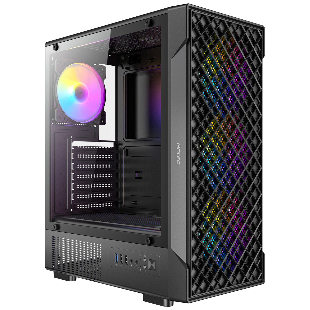 Boîtier tour midi Antec vx320 argb (noir | 3x usb-a | verre trempé)
