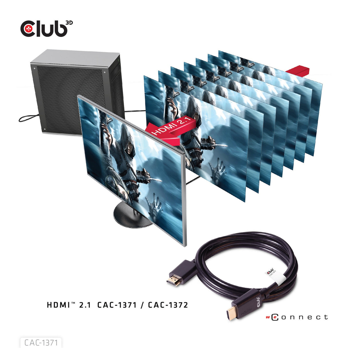 Câble HDMI ultra haut débit Club 3D (noir, 1 mètre, 4K 120 Hz, 8K 60 Hz, 48 Gbps)
