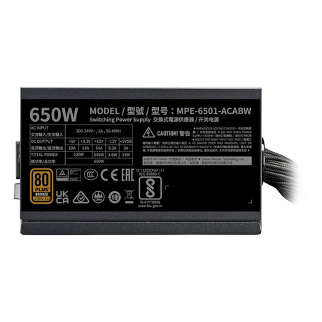 Cooler master mwe 650 bronze v3, alimentation 650 watts (noir, 4x pcie)