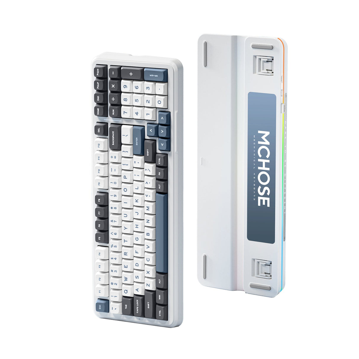 Mchose K99 Clavier RVB mécanique sans fil en jacinthe bleu marine (blanc, disposition américaine (Qwerty), KTT Hyacinth, RVB, échange à chaud, PBT double prise, sans fil | Bluetooth | USB-C)