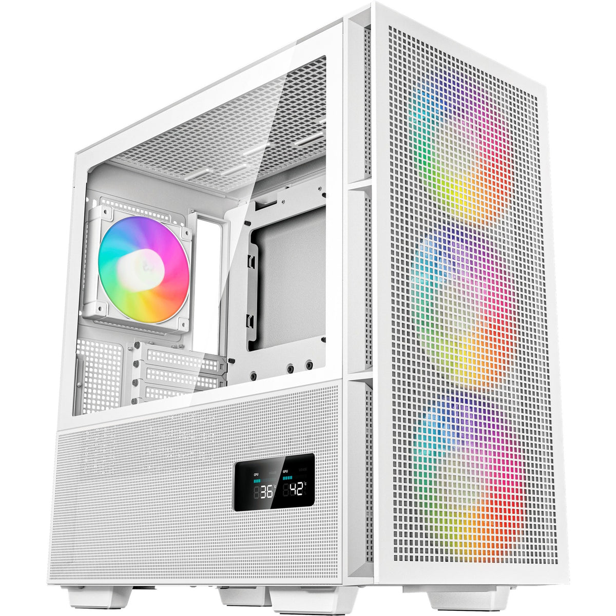 Boîtier tour midi numérique Deepcool ch560 (blanc | 1x USB-A | 1x USB-C | RVB | verre trempé)