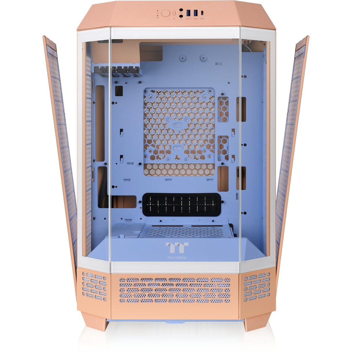 Thermaltake the tower 300 - peach fuzz mini tower behuizing (perzik | 3x usb-a | tempered glass)