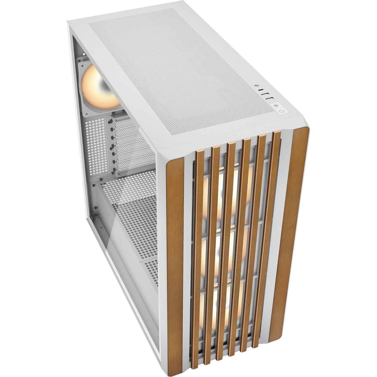 Boîtier tour midi Sharkoon rebel c70g rgb (couleur bois blanc | 2x usb-a | 1x usb-c | rgb | verre trempé)