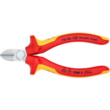 Pince coupante latérale Knipex chromée isolée avec poignées multi-composants, certifiée VDE 125 mm - 7006125