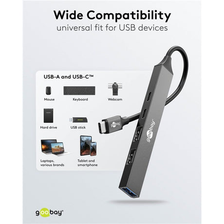 Goobay hub USB mince avec 5 ports, USB-C vers USB-C USB-A, 5 Gbit s (gris clair)