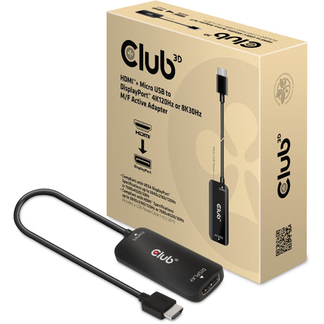 Adaptateur actif Club 3D HDMI + Micro USB vers DisplayPort (noir, 4K120Hz 8K30Hz M-F)