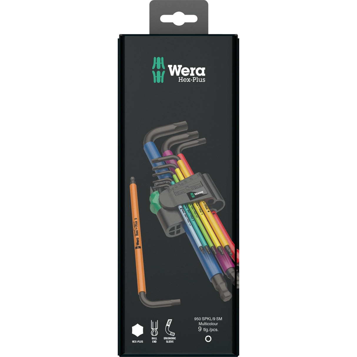 Wera 05073593001 950 spkl 9 sm n sb Clé Allen hexagonale plus multicolore 9 pièces - 1,5-10 mm