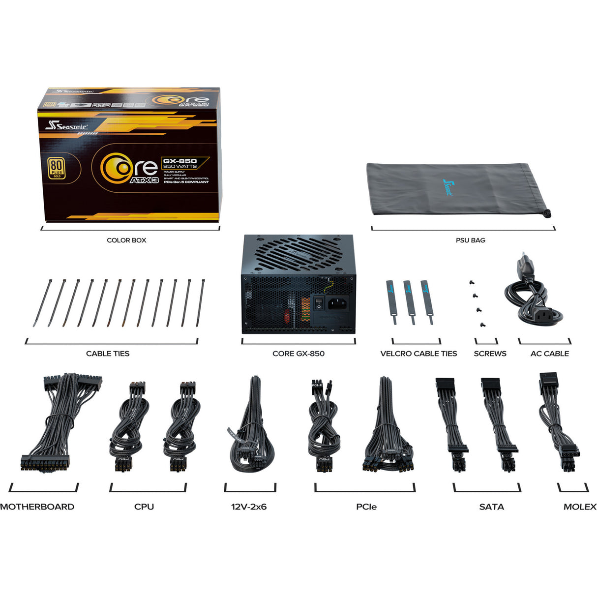 Seasonic core gx-850-v2 atx3.1 alimentation modulaire 850 watts (noir, 1x 12v-2x6, 2x pcie)