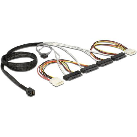 Delock mini SAS HD SFF-8643 > 4 x SAS SFF-8482 + alimentation + adaptateur de bande latérale (noir, 1 mètre)