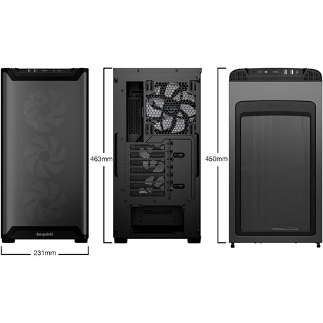 Soyez silencieux! boîtier tour midi pure base 501 lx (noir | 2x USB-A | 1x USB-C | RGB | verre trempé)