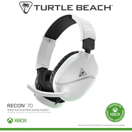 Turtle beach ear force recon 70x blanc (2024) casque de jeu supra-auriculaire (blanc, xbox series x|s, xbox one, ps4, ps5, switch, pc, mobile)