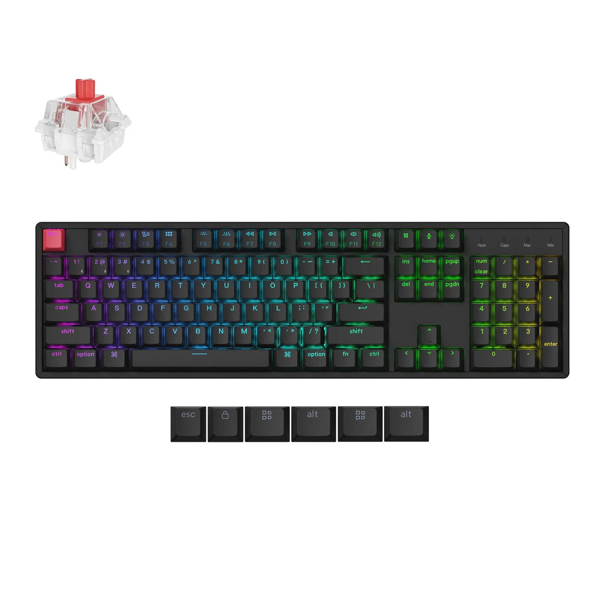Clavier mécanique Keychron k10x-c1 rgb (noir, disposition américaine (qwerty), super rouge, 100%, rgb, touches pbt double-shot cerise, bluetooth usb-c)