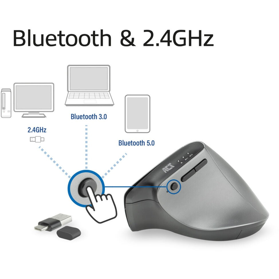 Act Connectivité Souris ergonomique sans fil avec Bluetooth et USB-C
