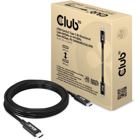 CLUB 3D USB4 GEN3X2 Câble bidirectionnel de Type-C, 3 mètres