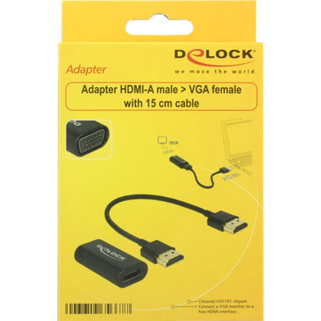 Delock Adaptateur HDMI A (femelle) > VGA (femelle) (noir, 0,15 mètres)