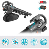 Aspirateur Gardena - souffleur powerjet collect aspirateur à feuilles souffleur de feuilles (gris noir, batterie 18v p4a et chargeur inclus)