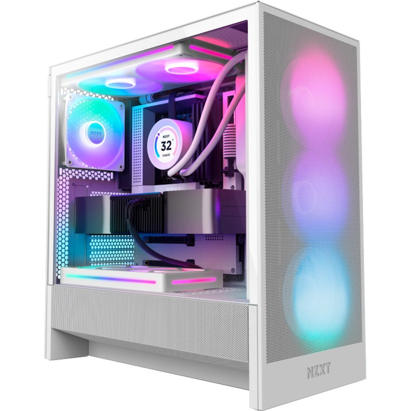 Boîtier tour midi Nzxt h5 flow rgb v2 (blanc | 1x usb-a | 1x usb-c | rgb | verre trempé)