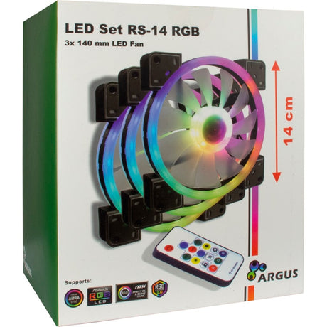 Inter-tech argus rgb fan set rs-14 ventilateurs de boîtier (noir, 3 pièces, 140 x 140 x 25 mm, pwm)