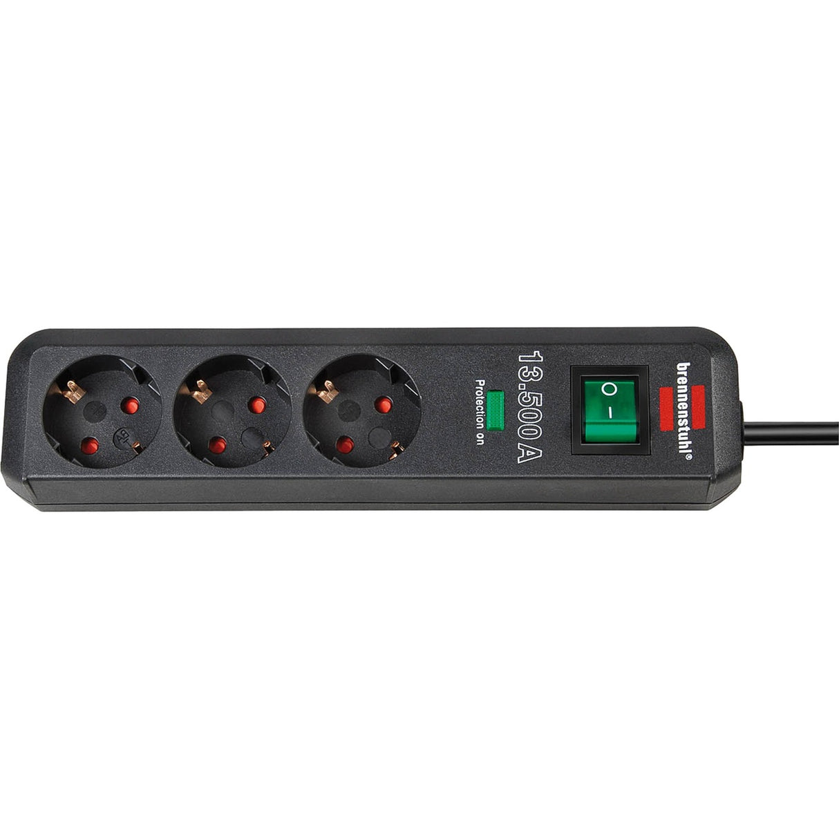 Multiprise Brennerstuhl eco-line 13 500a avec protection contre les surtensions, multiprise 3 voies (anthracite, 1,5 mètres)