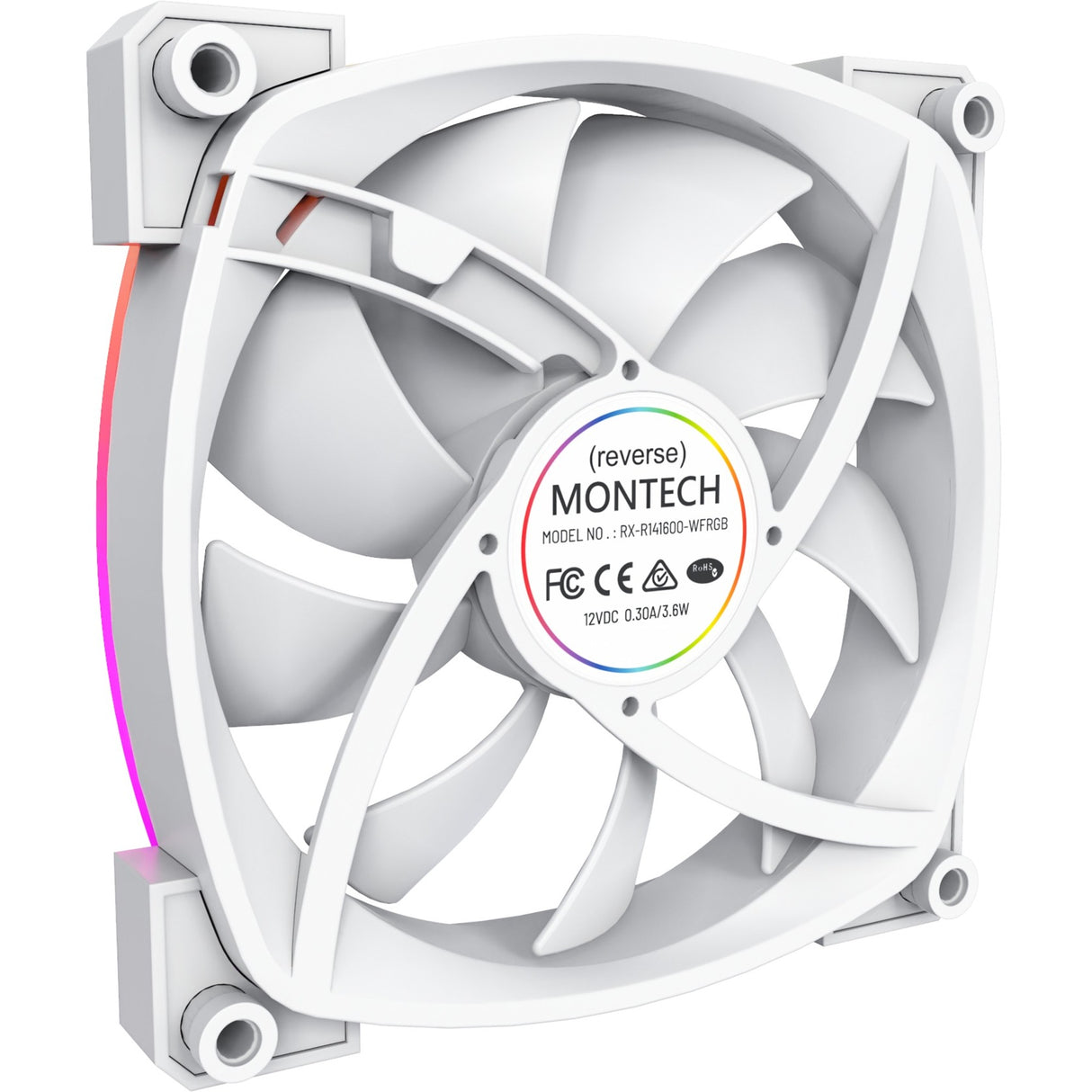 Ventilateur de boîtier Montech rx140 pwm rgb (blanc, 140 x 25 x 140 mm, argb 3 broches)