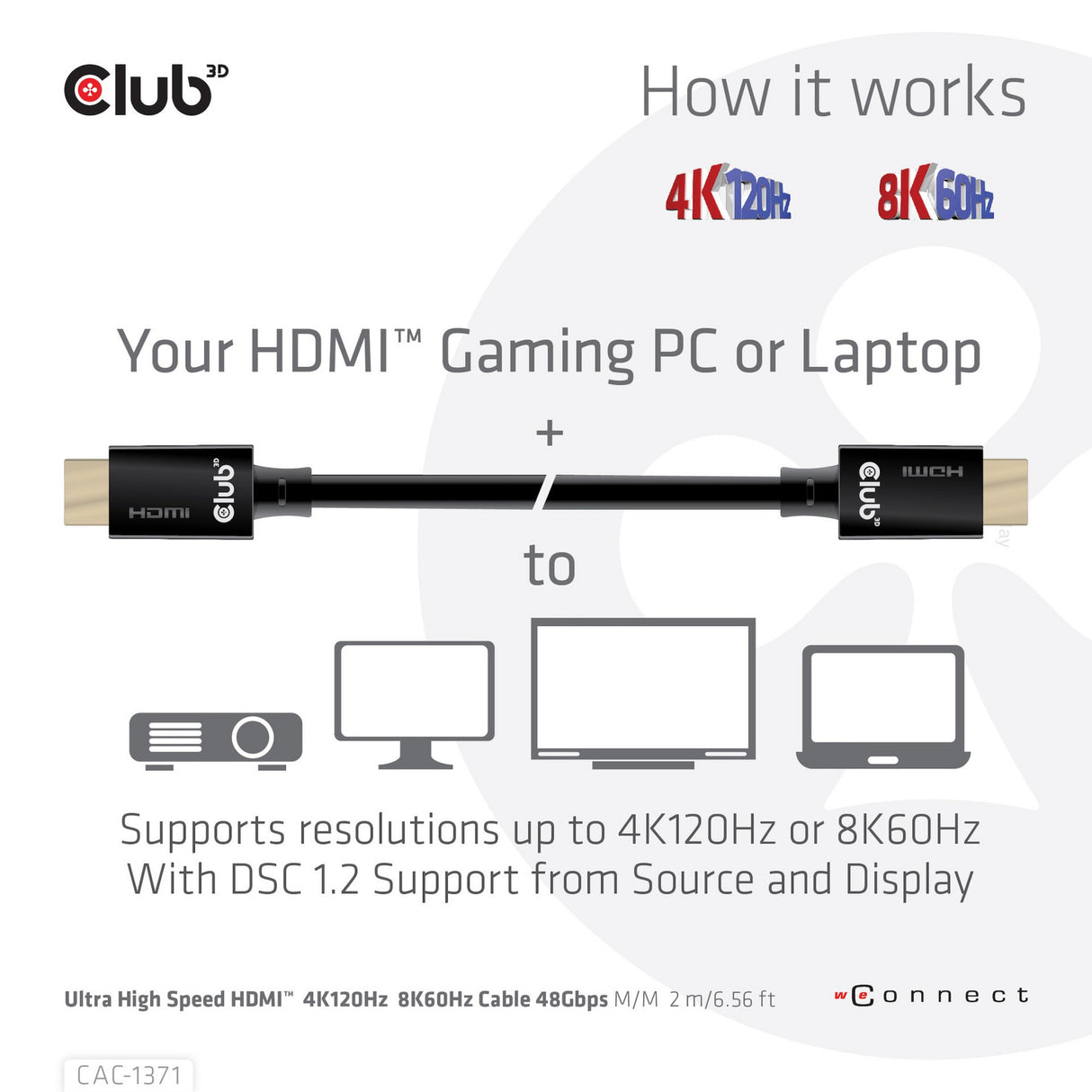 Câble HDMI ultra haut débit Club 3D (noir, 1 mètre, 4K 120 Hz, 8K 60 Hz, 48 Gbps)