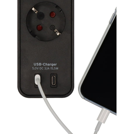 Multiprise ecolor Brennerstuhl avec 2 prises de charge USB-C | 4 prises | noir | 1,5m h05vv-f 3g1,5 - 1153240106