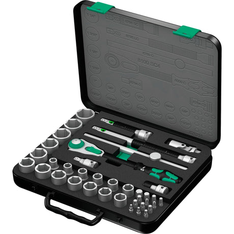 Wera 8100 sc 4 jeu d'outils à cliquet rapide zyklop (noir vert, 38 pièces, cliquet rapide avec tête pivotante)