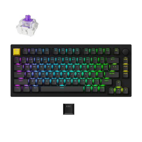 Lemokey p1 he-m1 wireless magnetic switch custom gaming keyboard (zwart, us lay-out (qwerty), gateron double-rail magnetic nebula, 75%, rgb leds, double-shot pbt, hot swap, 2.4 | bluetooth | usb-c, knob)