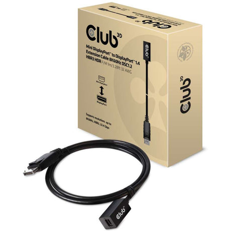 Câble d'extension Club 3d mini displayport > displayport 1.4 (mâle) (noir, 0,1 mètre)