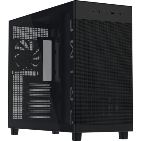 Asus prime ap303 - tempered glass panel midi tower behuizing (zwart | 2x usb-a | 1x usb-c | tempered glass)