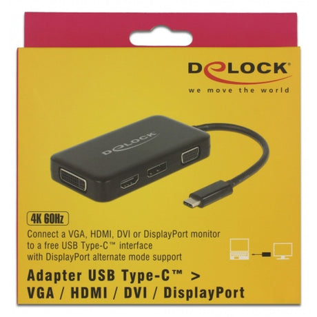 Delock Adaptateur USB-C > VGA HDMI DVI Display Port (noir, 0,15 mètre)