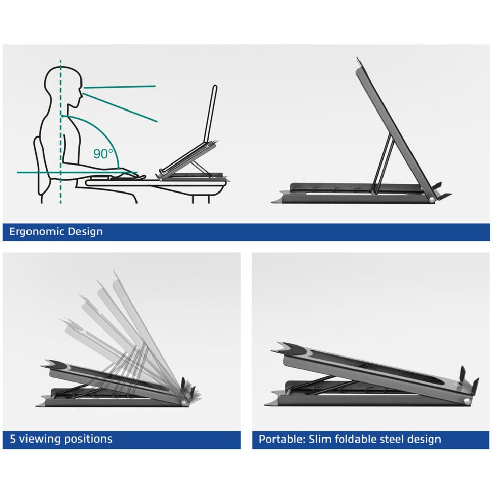 Support pour ordinateur portable Act Connectivity, pliable, réglable en hauteur sur 5 positions (noir)