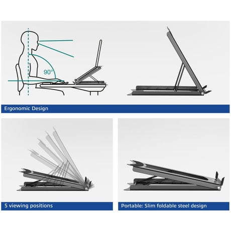 Support pour ordinateur portable Act Connectivity, pliable, réglable en hauteur sur 5 positions (noir)