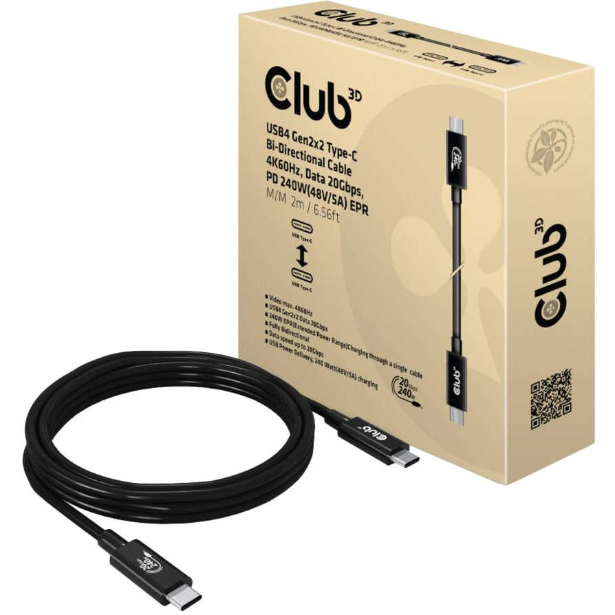 Câble bidirectionnel Club 3D USB4-C Gen2x2 (noir, 2 mètres)