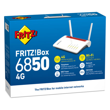 Fritz! box 6850 4g edition international router (wit rood, mesh wi-fi, 4g 3g)