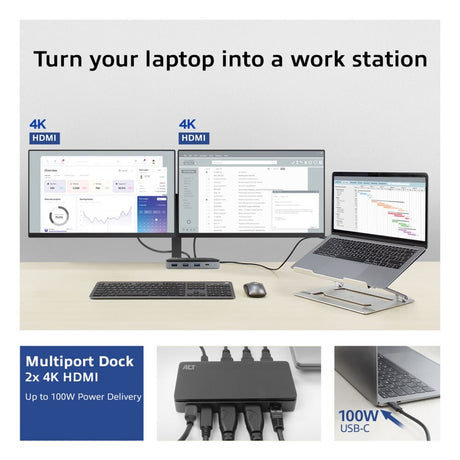 Station d'accueil Act Connectivity USB-C 4K MST (gris noir)