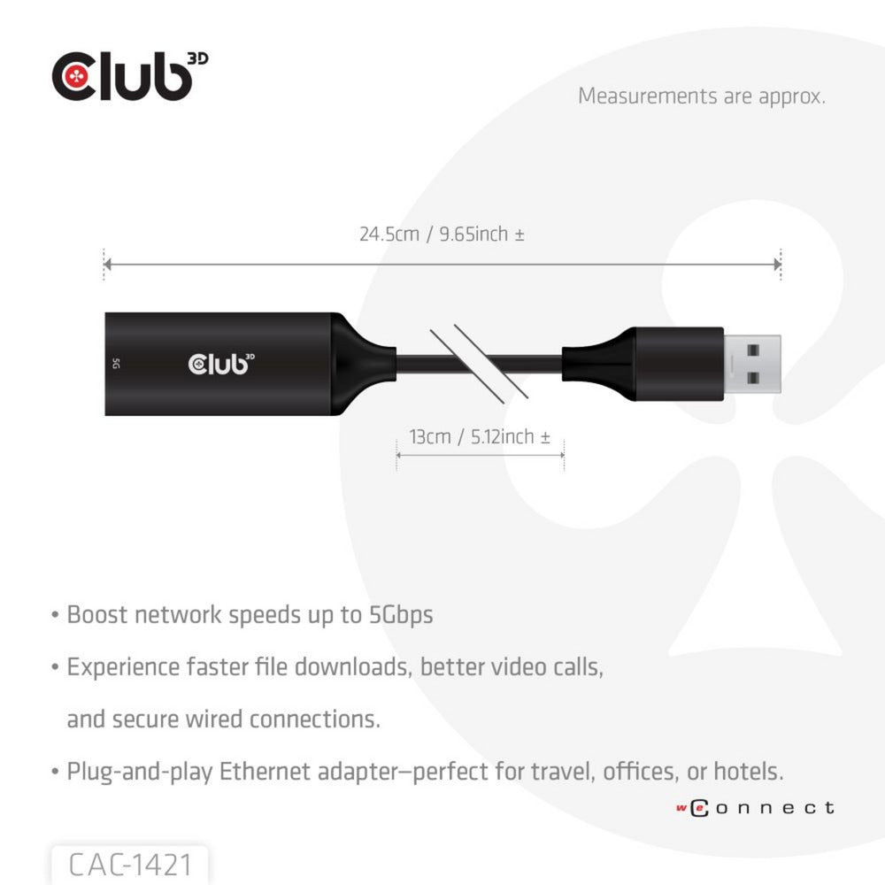 Adaptateur Club 3D USB-A vers RJ45 Ethernet 5 Gbit/s (noir)