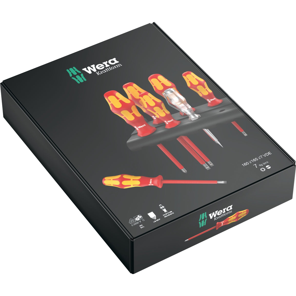 Wera 160 i 165 i 7 jeu de tournevis kraftform plus série 100 + testeur de tension + support, 7 pièces - 1 pièce(s) - 05006148001