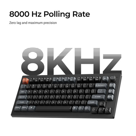 Clavier mécanique personnalisé sans fil Keychron v1 ultra 8k (noir, disposition américaine (qwerty), pompon de soie marron, 75 %, RVB, échange à chaud, 2,4 GHz | Bluetooth 5.3 | USB-C)